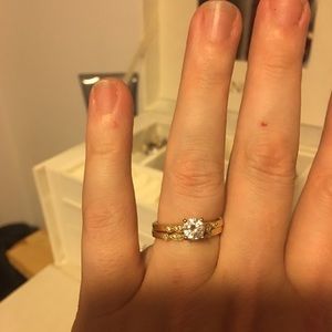 Mossanite and diamond engagement and wedding band